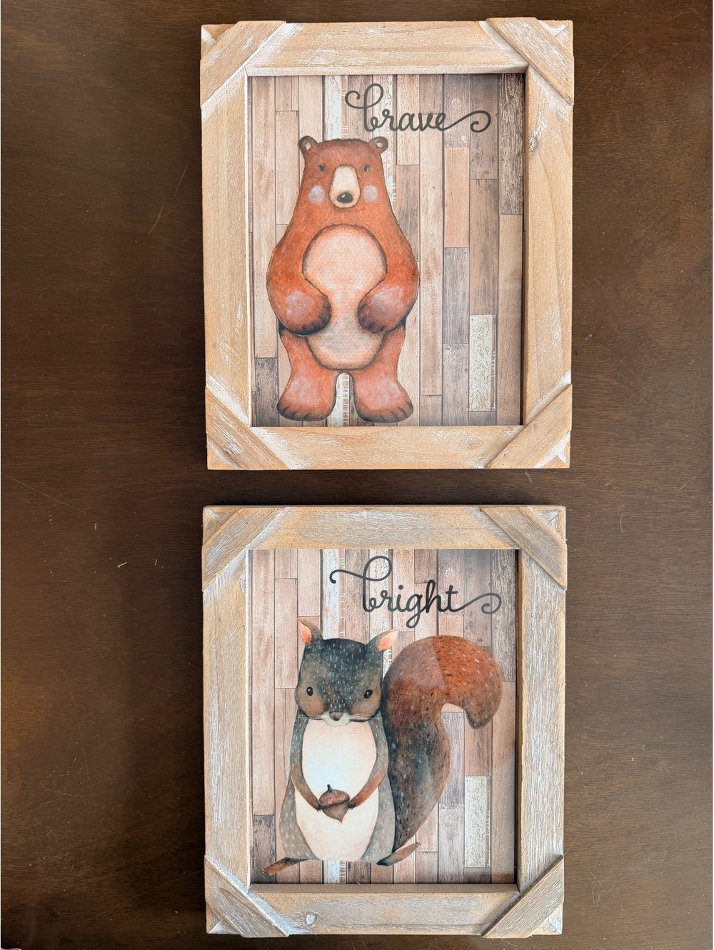 Set of 2 Rustic Woodland Nursery Framed Wall Art – Bear & Squirrel